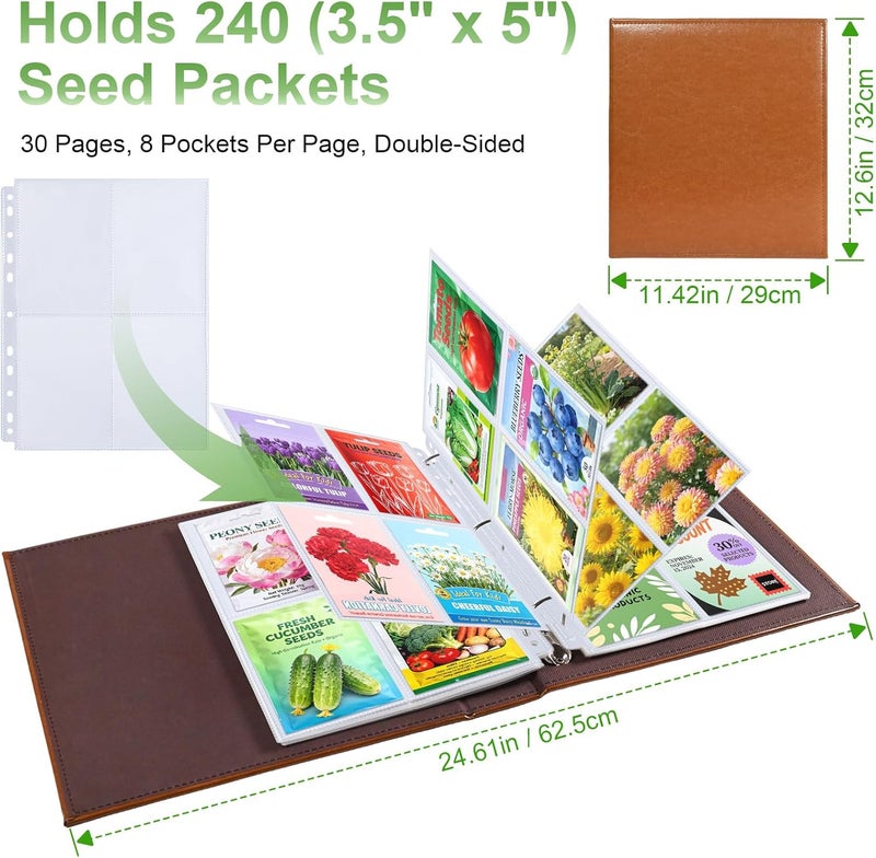 Zofly 240 Pockets 3.5x5” Seed Packet Sleeves, 30 Pack Double Sided 4 Pocket Seed Organizer Sheet,Heavy Duty Garden Seeds Storage Pages for 3 Ring Binder, 8.5x11” Top Loading Clear Photo, Index Card Sleeves - Image 2